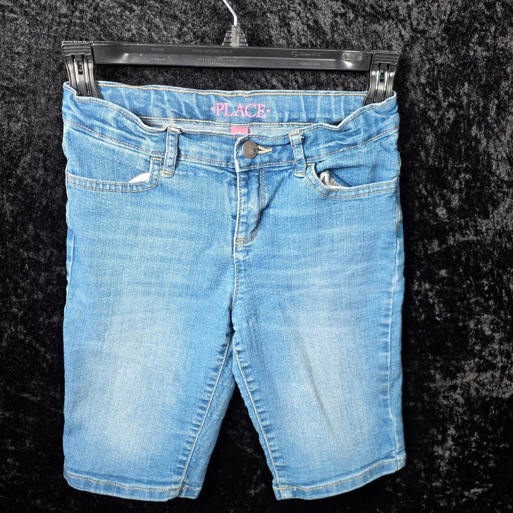Childrens Place Girls Light Wash Denim Bermuda Shorts Size 8 Adjustable Waist
